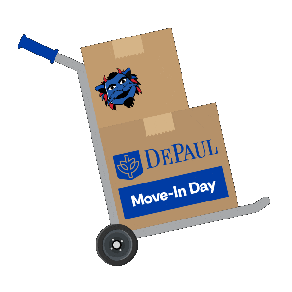Move In Blue Demon Sticker by DePaulU