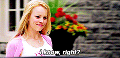 Movie gif. Rachel McAdams as Regina George in Mean Girls. She saunters over to her car and the other girls with a small smile and she leans in as she approaches and says, "I know right?"