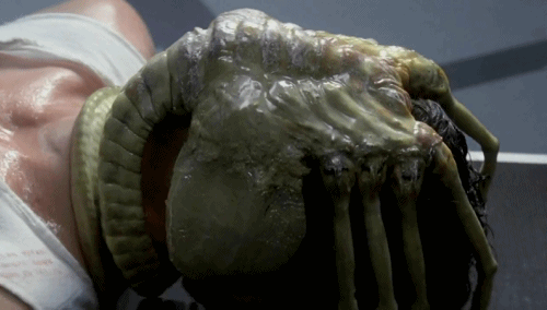 xenomorph facehugger attached to Kane from the film Alien