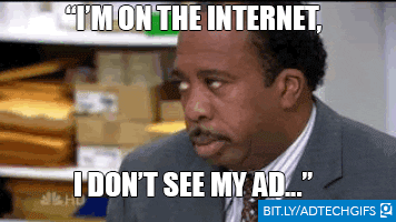 Stanley from the office rolling his eyes in gif meme about not seeing your ad on the internet