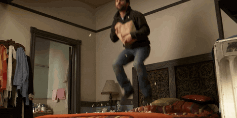  Bed jumping is just one of the many things you can do at home