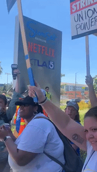 Protesters Gather Outside Netflix Offices in LA as Actors Union Joins Striking Writers