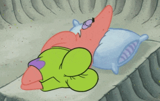 Cartoon gif. Patrick from SpongeBob SquarePants is laying on his side and sleeping with his mouth open. His butt cheeks are jutted out and they clap heavily, smacking together in a steady rhythm.
