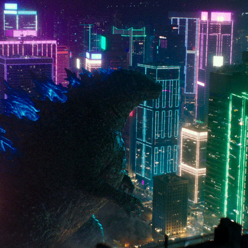 GodzillaVsKong monster city lights battle GIF