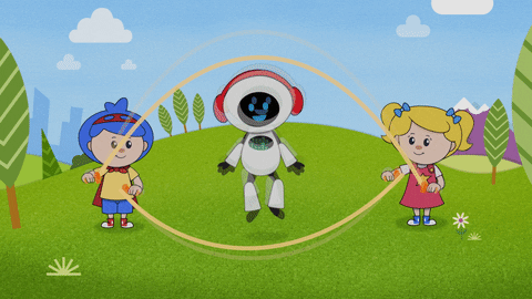 cartoon characters playing jump rope animated