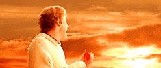 Movie gif. Brendan Fraser as Sensitive Elliot in Bedazzled, turns his face away, wailing and stretching his arms out to dramatically protect himself against the orange, glowing light of a sunset. 