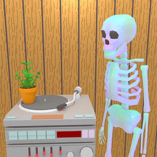 music, skeleton, plant, turntable GIF