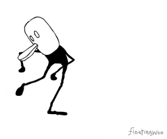 Illustrated gif. Stick figure with a duck face dances, scooting its feet side to side and swaying its hands side to side like it's dancing the twist.