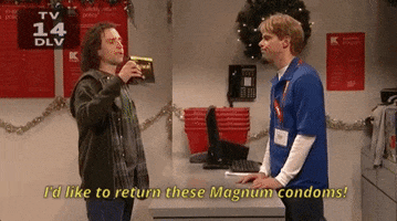 customer service id like to return these magnum condoms GIF by Saturday Night Live