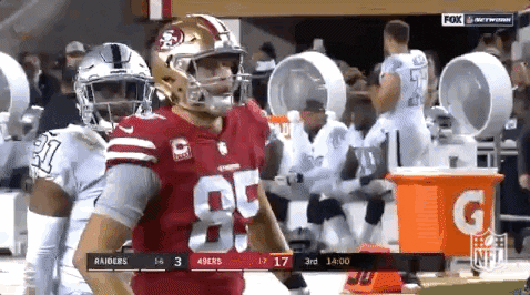 Image result for george kittle stiff arm gif"