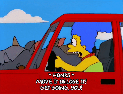 Simpson in a mild road rage while driving