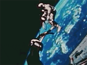 Animated gif of an astronaut during a space walk above Earth.