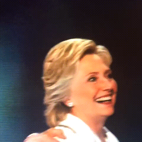 Political gif. Hillary Clinton startles and looks up in amazement as a cartoon ghost swoops above her head, then glides away.