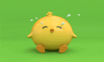 Cartoon gif. A round yellow chick pulses as tears erupt from its closed eyes. 