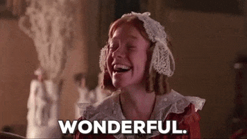 Movie gif. Robin Weaver as the young Clara from the Muppet Christmas Carol looks overjoyed and says "wonderful."