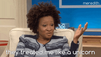 Celebrity gif. Wanda Sykes on the Meredith Vieira Show looking matter-of-fact as she recalls her coming out story. She says, "They treated me like a unicorn."
