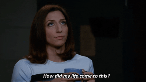 An animated gif from the TV show Brooklyn 99, the character Gina Lanetti says "How did my life come to this?"