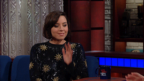aubrey plaza smile GIF by The Late Show With Stephen Colbert