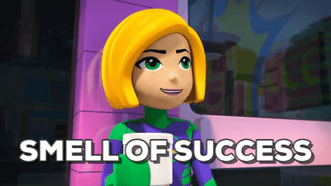 gif of a cartoon person saying 'smell of success'