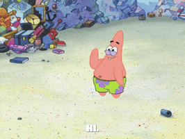 SpongeBob gif. Patrick stands and waves as he says, "Hi."