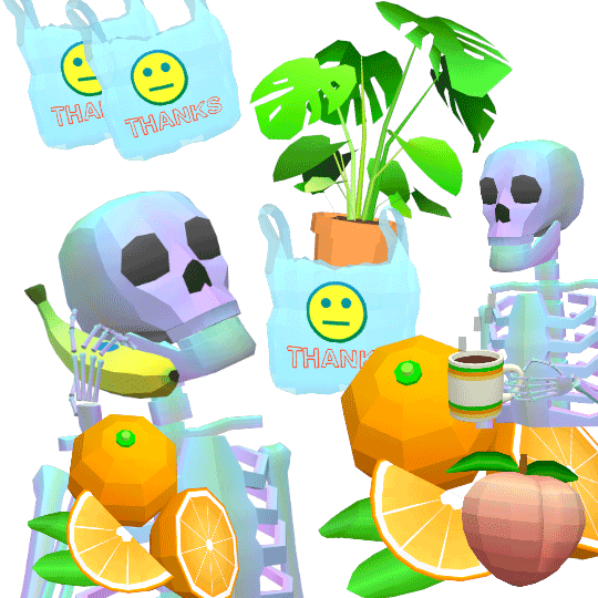 jjjjjohn stickers oranges banana phone skeletons etc GIF