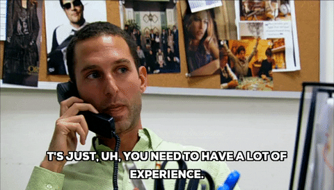 The hills clip with man on phone in office and the caption "You need to have a lot of experience"
