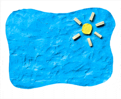 Stop animation gif. The text, "Good Morning," looks like it's made out of playdough, rocking back and forth on a blue background with a yellow sun in the corner.