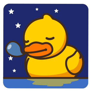Digital illustration gif. Yellow duck sleeps as it bobs in the water, blowing a drool bubble in and out with each breath as Zs appear next to stars that twinkle in the night.