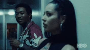 TV gif. Alexa Demie as Maddy from Euphoria is being hit on by a man and she turns away, leaning on the wall and rolling her eyes with annoyance.