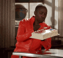 Man drops cake and walks away.