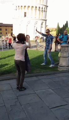 Cheezburger tourists leaning tower of pisa GIF