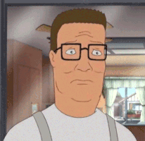 Cartoon gif. Hank Hill from King of the Hill shakes his head at us in disappointment.