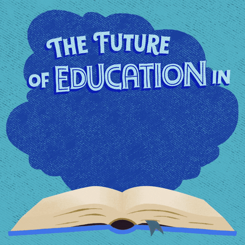Digital art gif. Bright blue cloud hovers over an open book against a light blue background. Text, “The future of education in North Carolina is on the ballot.”