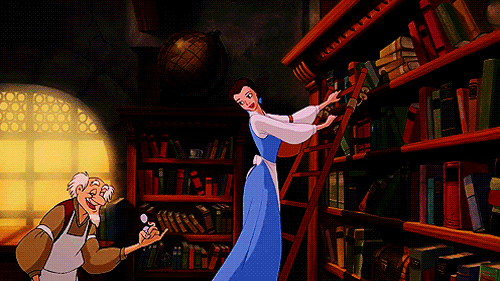  disney book beauty and the beast library belle GIF