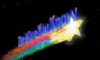 Animated 3D graphic of a shooting star with a rainbow trail behind it and 3D text reading The More You Know