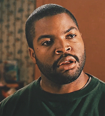 Movie gif. Ice Cube as Craig in Friday rolls his eyes in frustration, and then frowns questioningly.