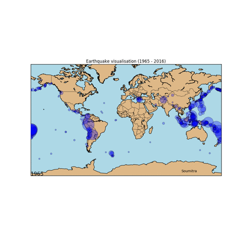 Map of the world showing where earthquakes are occurring