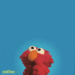 Sesame Street gif. Elmo on Sesame Street taps his mouth with a finger as if deep in thought as he glances around. 