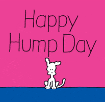 Illustrated gif. Chippy the Dog is standing normally when all of a sudden, a hump appears in the ground and tosses him up. Text, "Happy Hump Day!"
