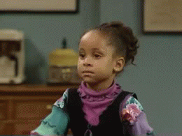 TV gif. Raven Symoné as Olivia on the Cosby Show slaps her hand to her forehand and throws her head back disapprovingly.