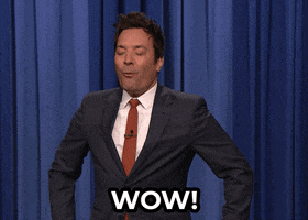Tonight Show gif. Jimmy Fallon has his hands on his hips and he bows forward as he says, "Wow," exaggeratedly.