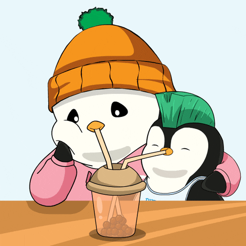 Iced Coffee Drinking GIF by Pudgy Penguins