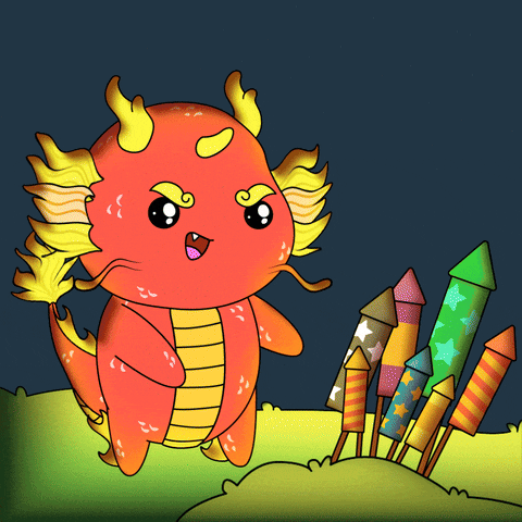 Dynamic Lunar New Year GIF featuring animated fireworks and Chinese motifs