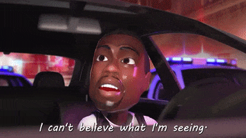 Cartoon gif. Kevin Hart in Confessions From the Hart. He's sitting in a car and looking around in wonder as he says, "I can't believe what I'm seeing."
