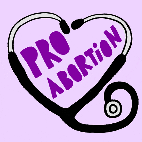 Text gif. Stethoscope on a pink background making the shape of a heart, within reads "Pro abortion."