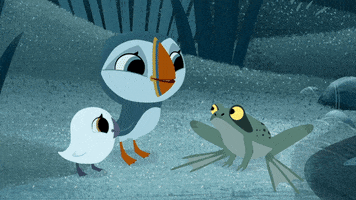puffin #rock #puffinrock  #frog #kiss #oona #baba GIF by Puffin Rock