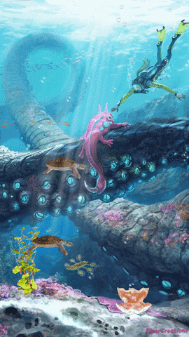 Pipercreations Surreal Underwater Seacreature Sea Ocean Turtles Diver Woman Seaplants Bubbles GIF