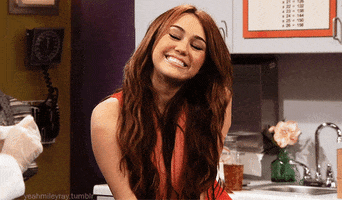 TV gif. Miley Cyrus as Hannah Montana pleads sweetly by batting her eyes and smiling.