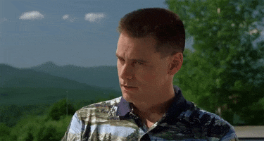 Movie gif. Jim Carrey as Hank Evans in Me, Myself, and Irene looks at someone with an annoyed expression on his face and rolls his eyes. He then wobbles his head as he looks away in disgust. 