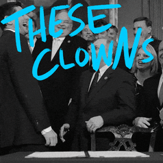 GOP fatcat politicians laughing together. They're laughing at us. The text reads: "These clowns are killing us"